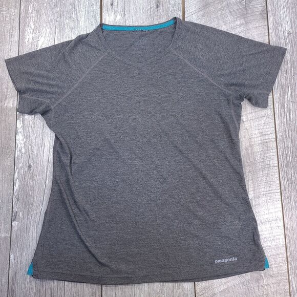 Patagonia Womens Nine Trails Shirt Size Medium Gray Short Sleeve Solid Athletic - Picture 1 of 6